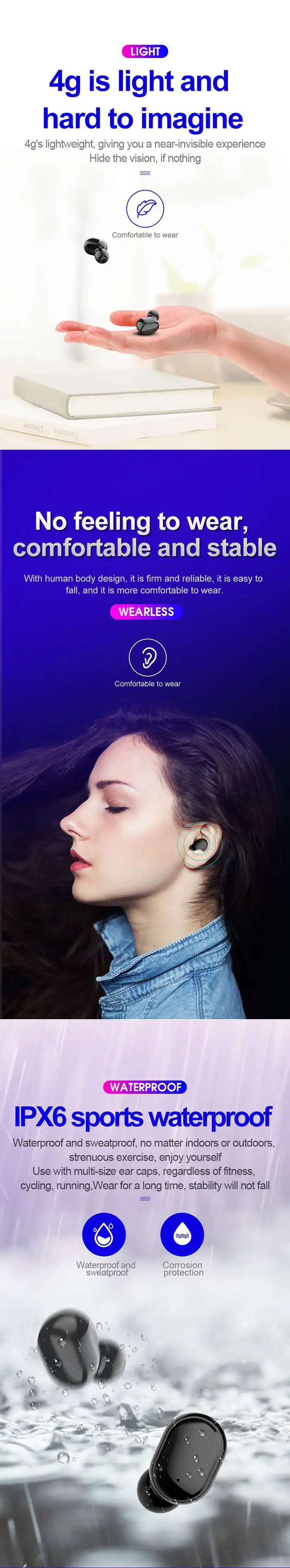 CLAITE M1 TWS Наушники Беспроводные bluetooth 5,0 стерео графеновые наушники бинауральные звонки IPX6 водонепроницаемые HiFi наушники для Xiaomi