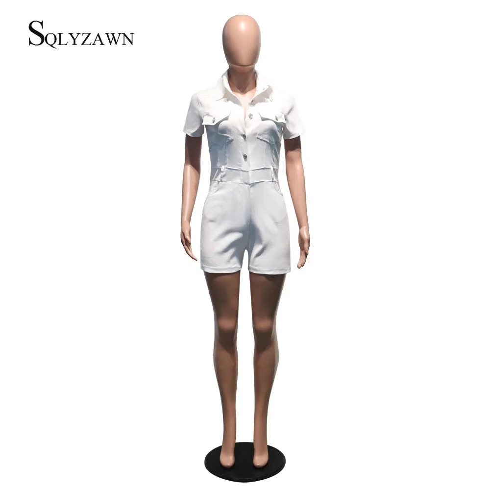 

Summer Women Plusysuits Overalls Casual Romper Jumpsuit Lapel Button Shorts Summer Cargo Pants Shirt Jumpsuit Female Playsuit OL