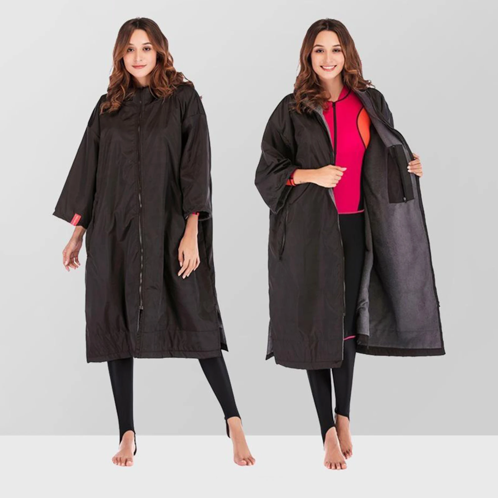 

Женский ветрозащитный легкий халат, куртка для плавания, длинный Анорак, мягкая ветровка на флисовой подкладке, пончо