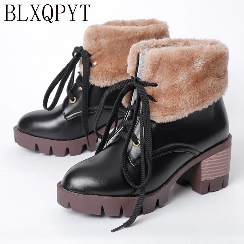 

BLXQPYT Size 34-43 Ankle Winter Snow boots women warm short botas mujer booties High Heels Party Wedding Shoes wwith fur 515