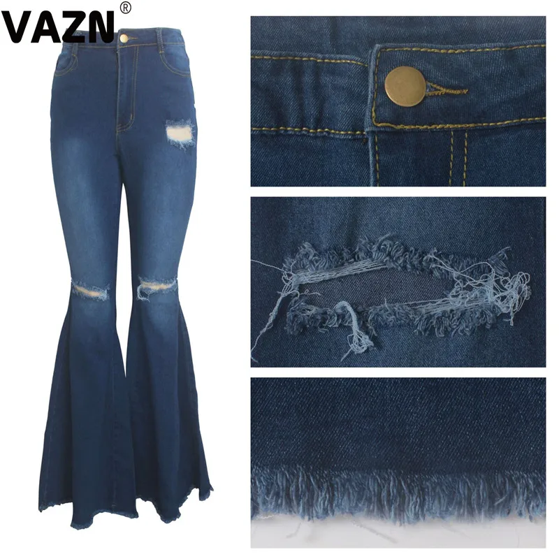 VAZN GHSF12074 новые осенние обычные джинсы элегантные, пикантные, модные, однотонные, с высокой талией, женские длинные, джинсовые, тонкие ботинки, джинсы с вырезами
