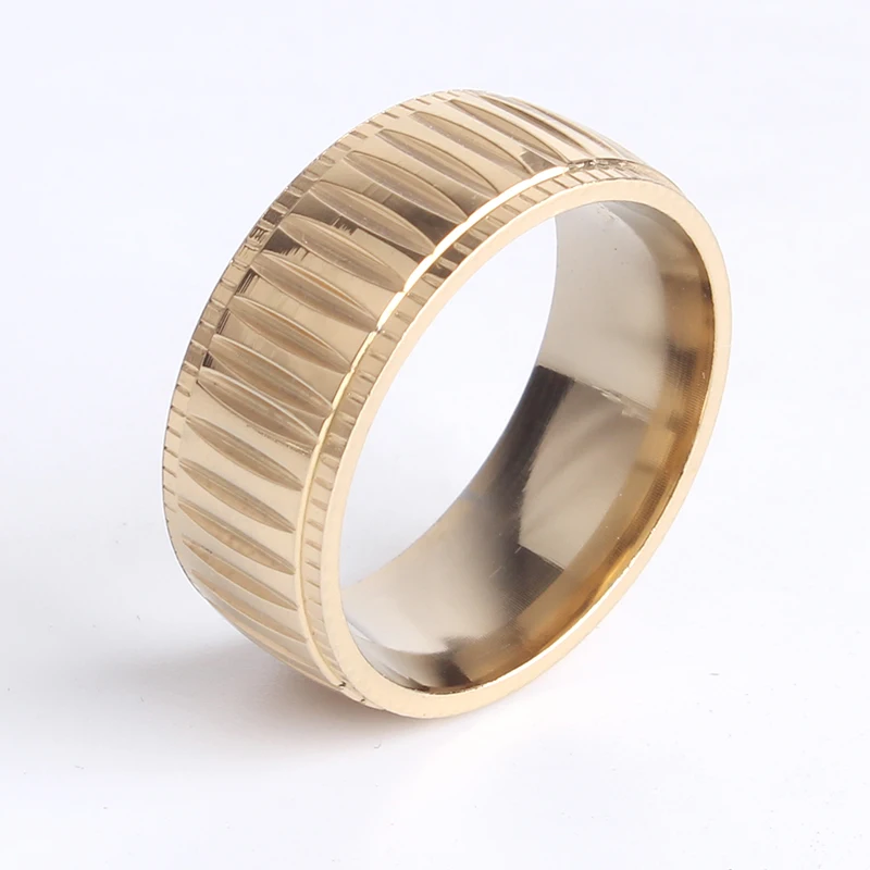 

wedding rings 8mm gold color horizontal stripes 316L Stainless Steel finger rings for women men wholesale
