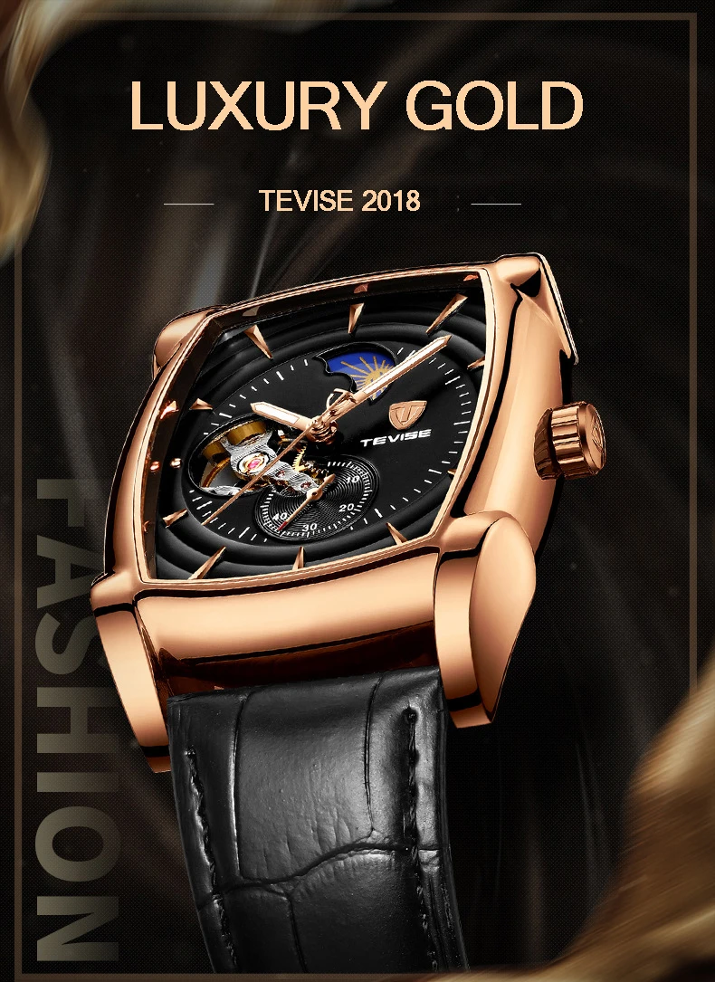 Tevise автоматические механические наручные часы Tourbillon Moon Phase часы лучший бренд мужские спортивные наручные часы с намоткой Relogio Masculino
