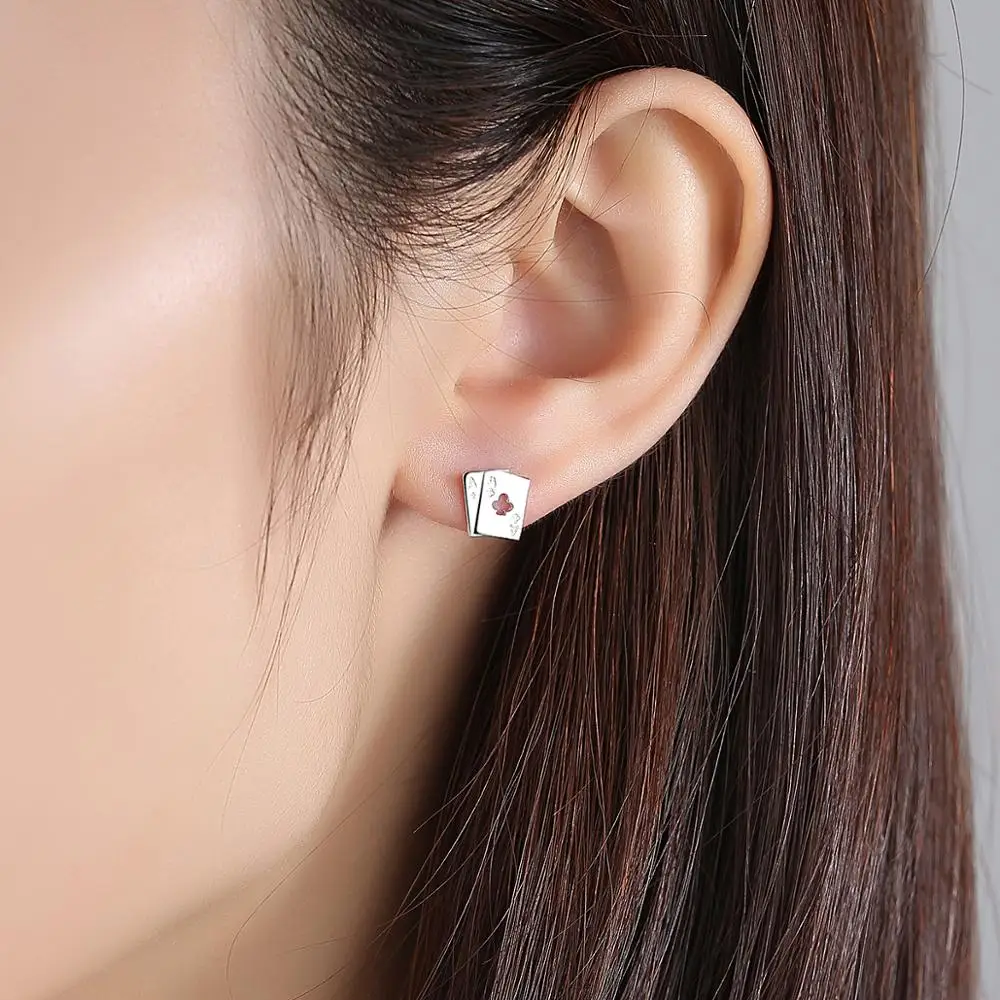 

SANYU Korean Silver Stud Earrings for Women Poker A Trendy Women Fashion Earring Boucles D'Oreilles Pour Les Femmes SE0187
