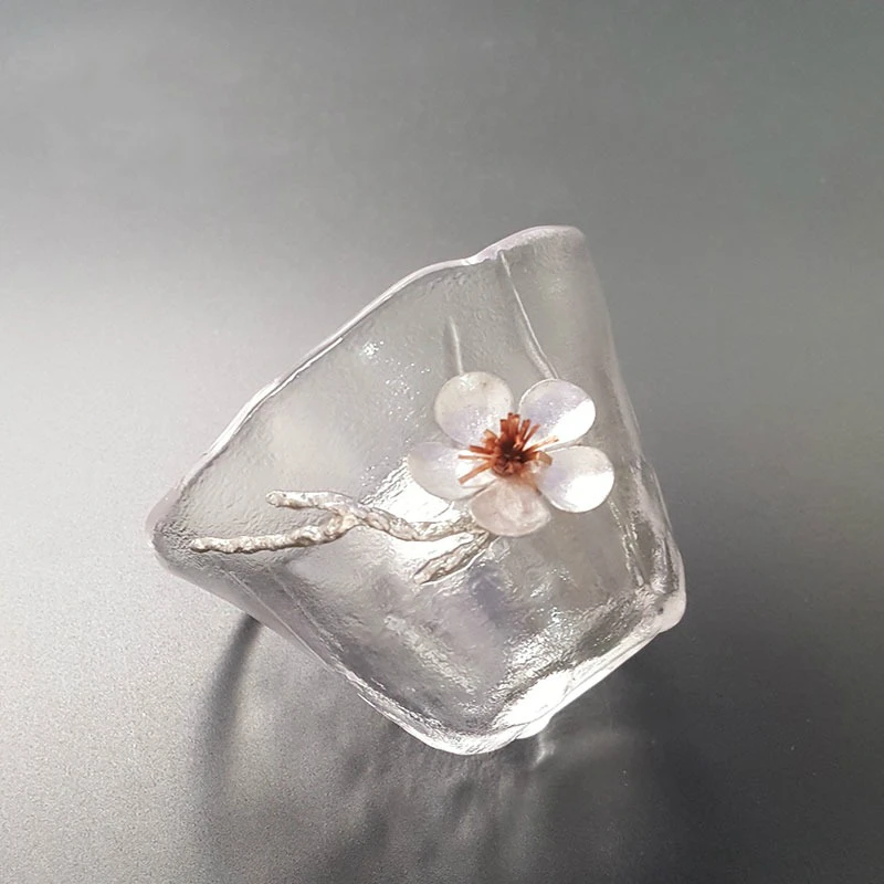 Трехмерная plum стекло маленькая чайная чашка японский молоток шаблон non-slip