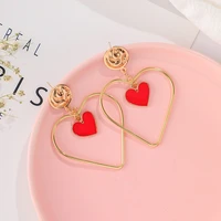 red heart dangle earrings personalized boho elegant style big heart shape hoop earrings for women girls fashion jewelry gifts