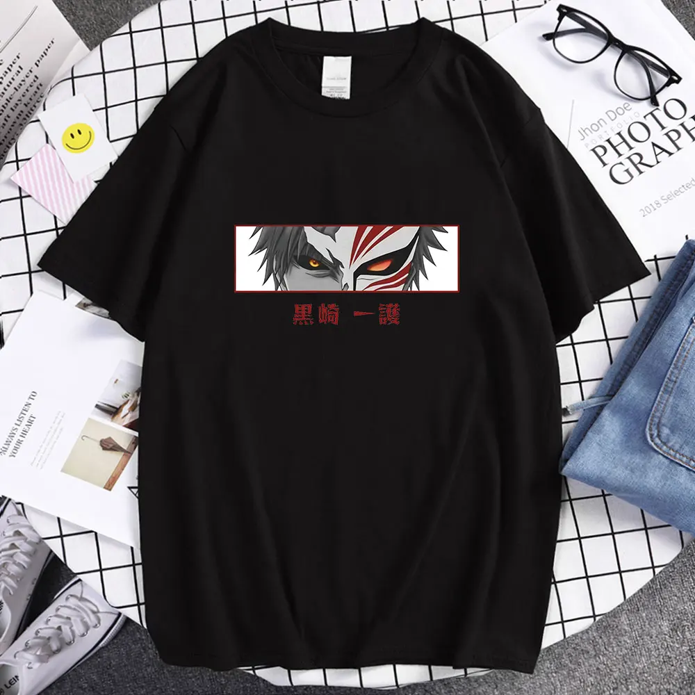 

Anime Bleach Kurosaki Ichigo Summer Cotton Short-sleeved Trend Loose Sports Design Man T-shirt Comic Print Hip Hop Oversized
