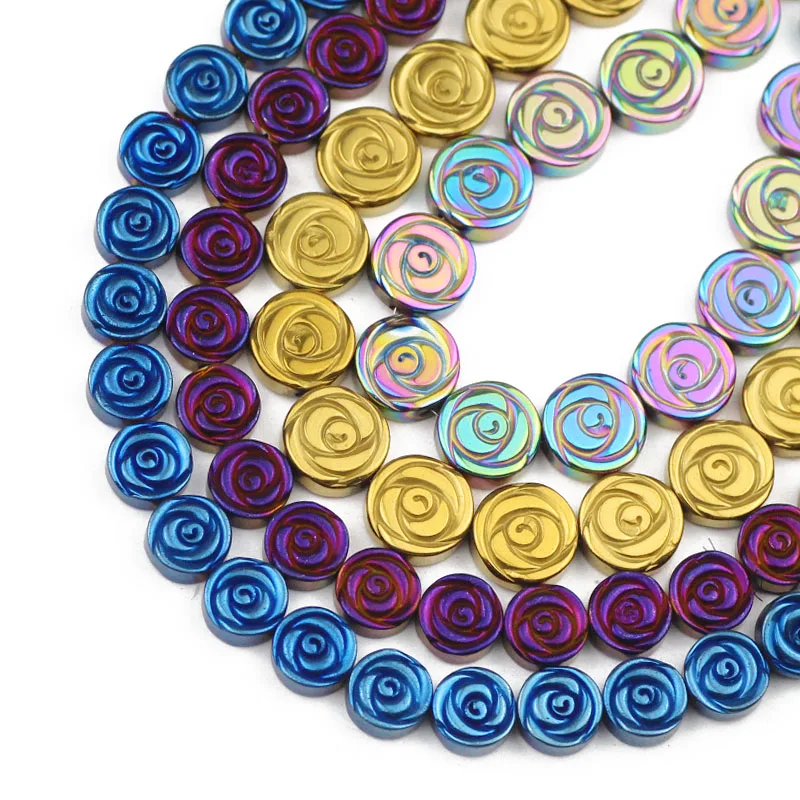 

Роза цветок Форма гематитовые бусины 6/8/10 мм, золотой, зеленый, натуральный фиолетовый камень бусины для самостоятельного изготовления ювел...