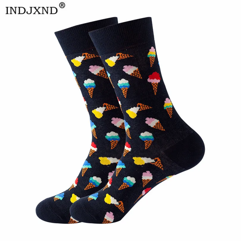 

Хлопковые Модные мужские и женские носки INDJXND в стиле хип-хоп, 1 пара, в стиле Харадзюку, с принтом фруктов, скейтборда, масляной живописи, веселые смешные носки среднего размера