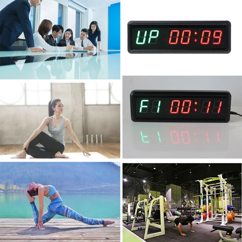 

1.5 Inch 6-digit Gym Timer Stopwatch with Remote for Gym Fitness Training Ideal Interval Timer Clock Red and Green