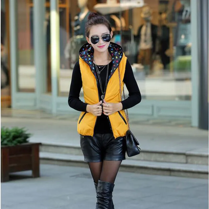 

2019 Fashion Autumn Winter Down Cotton Vest Korean Version Two Sides Wearing Hooded Vest Casual Wild Vest Vest Coat Outerwear 26