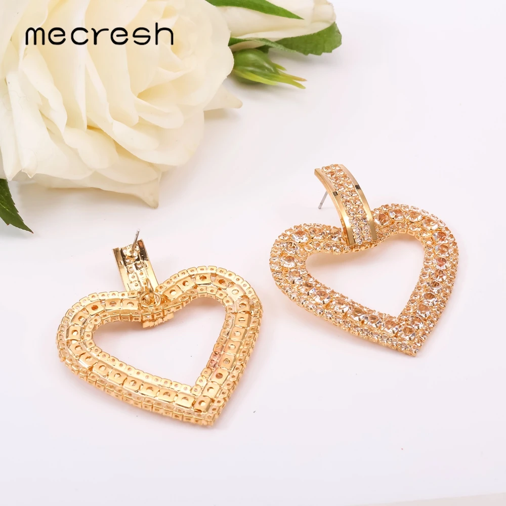 Mecresh милые свадебные висячие серьги в форме сердца золотого цвета стразы женские