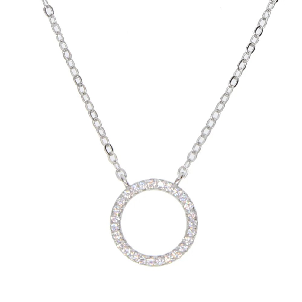 factory promotion 100% 925 sterling silver simple geomtric design micro pave cz circle round pendant necklace | Украшения и