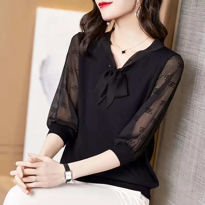 

Женская шифоновая футболка с коротким рукавом, Свободный Топ с воротником-бантом, большие размеры, лето 2021