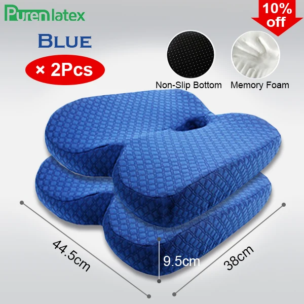 Blue2Pcs PurenLatex Memory Foam медленный отскок давления Ортопедическая подушка cockyx автокресло предотвращает геморрой лечения подушки на стул - Цвет: Blue2Pcs