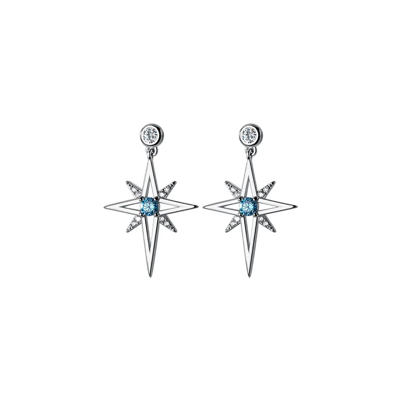 

WOOZU Genuine 925 Sterling Silver Luxury Shiny Star Zircon Drop Earrings For Women Party Punk Style Fine Fashion Jewelry Gift