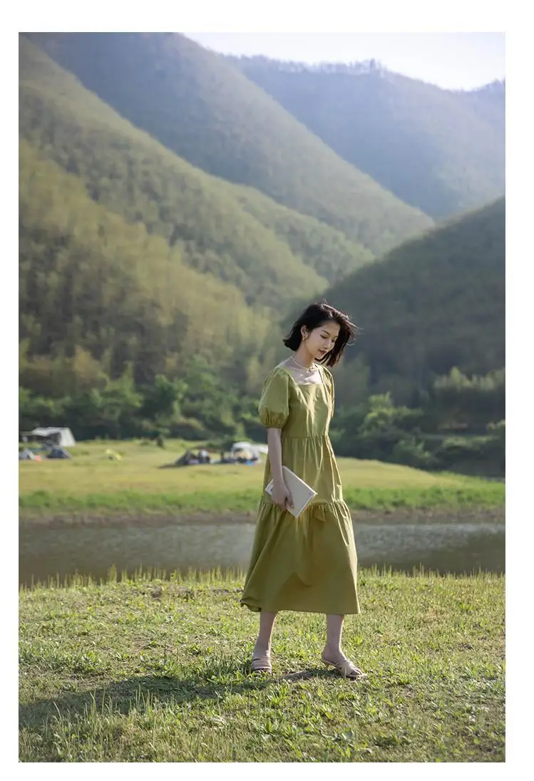

Vintage French Style Bandage Summer dresses for women 2021 Long A-Line Waist Bow Dress Women Vestidos loose dress