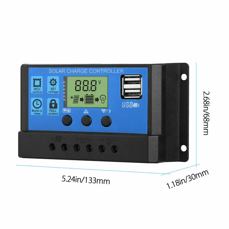 10A 20A 30A PWM Панели солнечные контроллер заряда 12/24V автоматическая работа Батарея