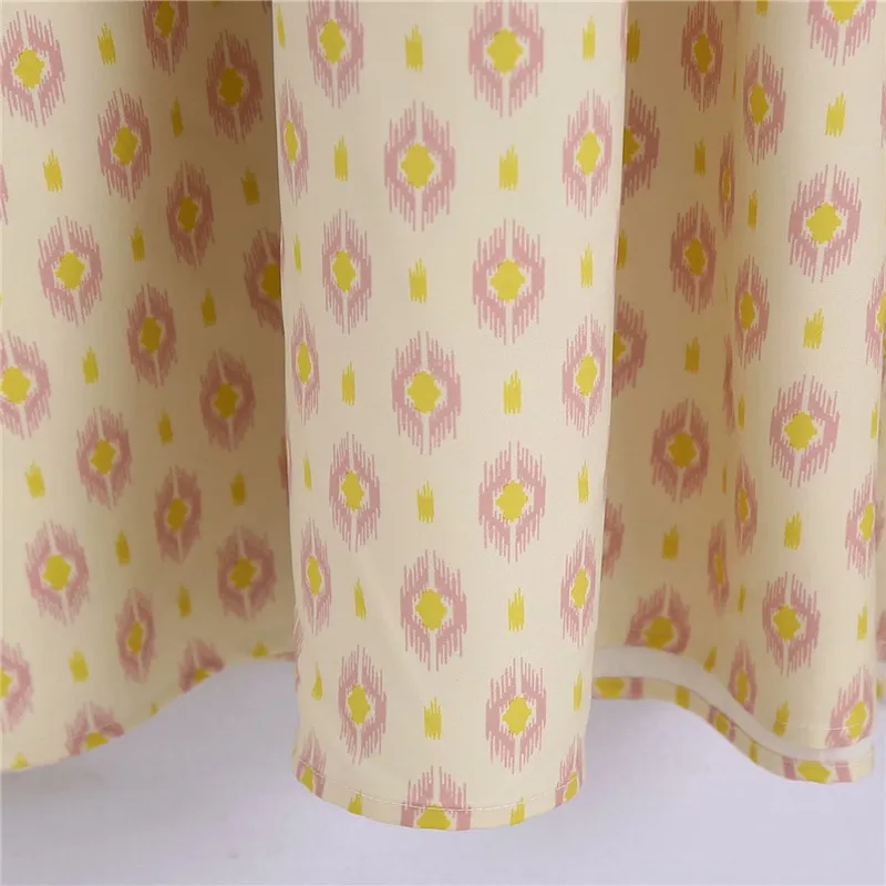 

Za 2021 Geometric Print Long Dress Women Short Sleeve Ruching Vintage Summer Dress Fashion Pleated Elastic Female Loose Dresses