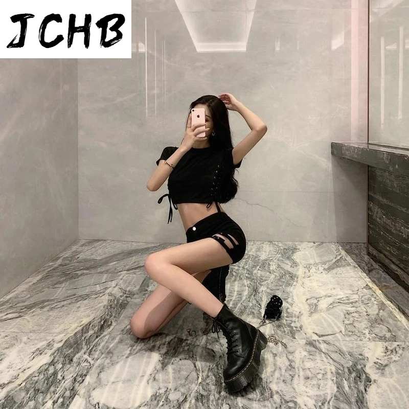 

2021 Sexy Mini Summer Sexy Shorts Women Clothes Punk Rivet Decoration Rock Hollowing Out Black Fashion Slim High Waist Women Sho