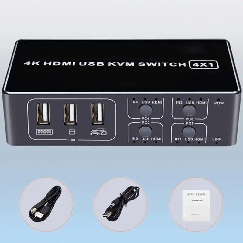 4 портовый квм переключатель 4K USB в 1 выход популярный HDMI совместим с клавиатурой