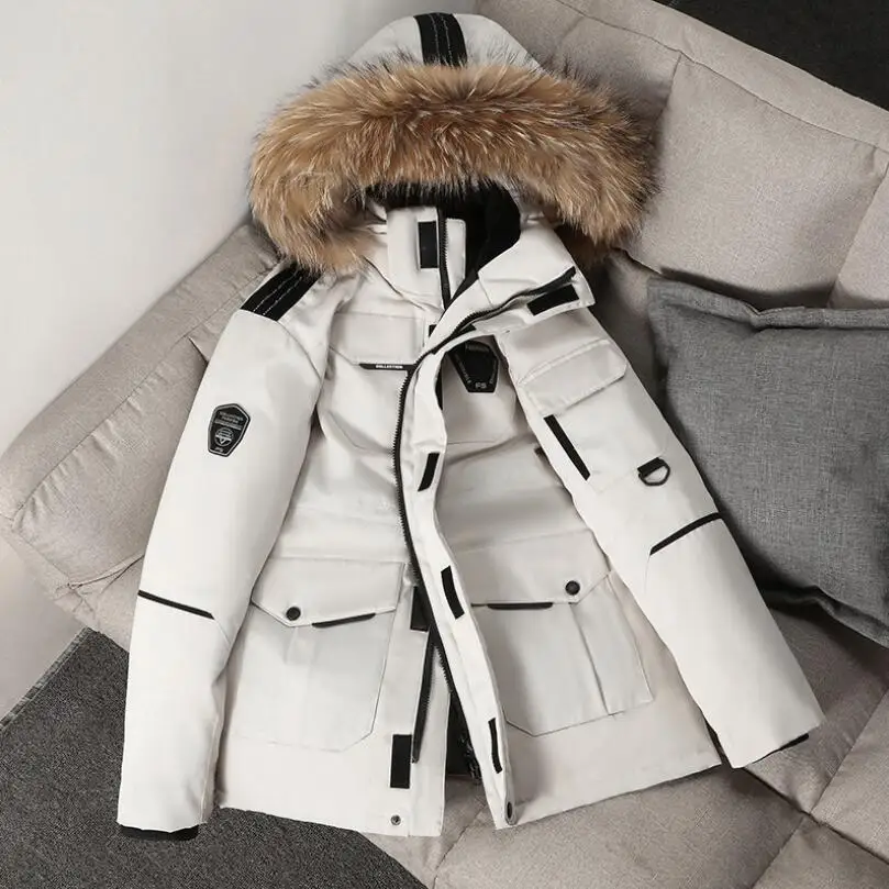 

-30 Degree Winter Jacket Men White Duck Down Parkas Coats Thick Warm Puffer Jacket Big Fur Hooded Windbreaker Men Thicken Coat