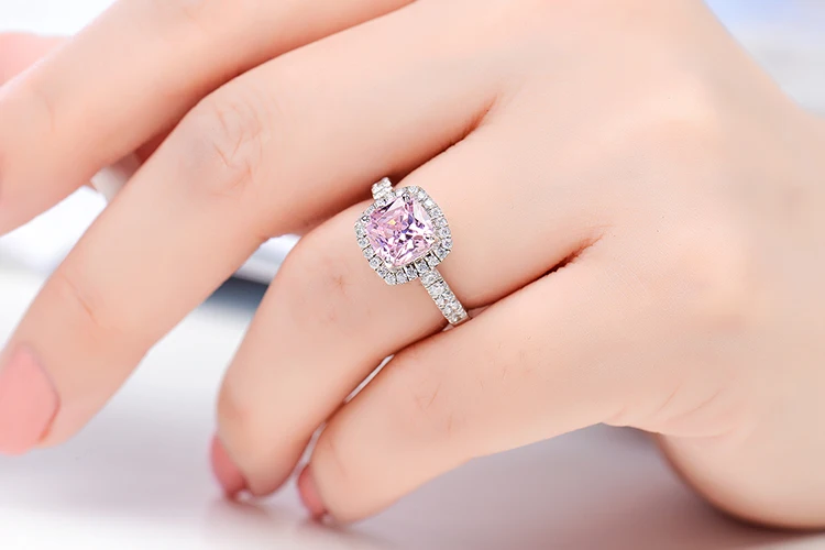 6*6 мм VS1 F тестовое положительное кольцо Moissanite 14k из белого золота 1CT Lab Halo Подушка