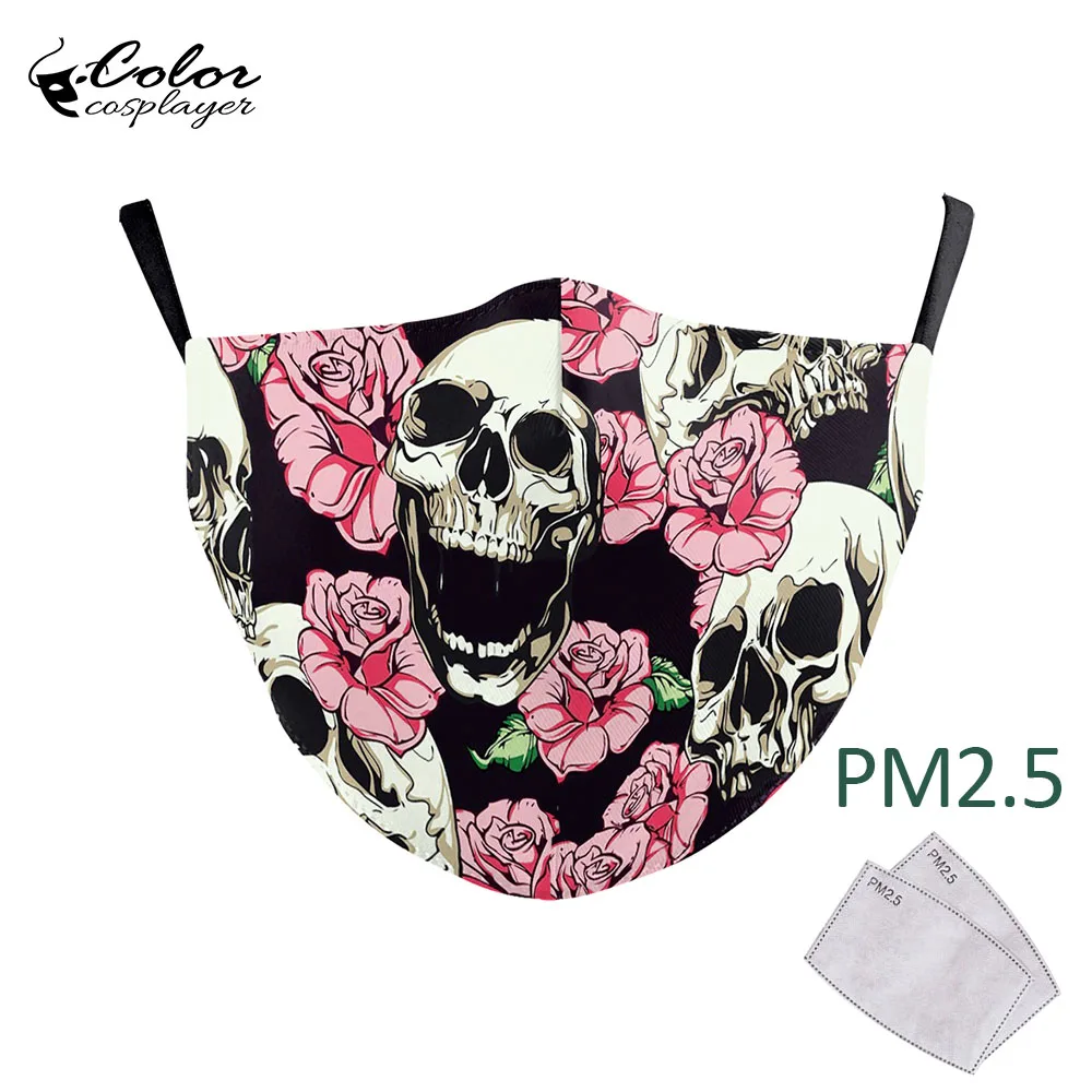 

Color Cosplayer Skull Print Face Mask Fashion Breathable Adjustable Comfortable Mouth Cloth Washable Halloween Masks