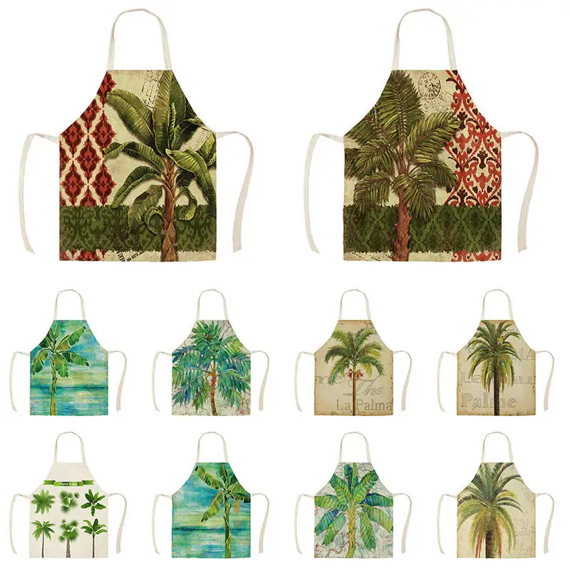 

Трапециевидные Кухонные фартуки с пальмами, бананами, унисекс, для ужина, вечеринки, кулинарии, Забавный фартук для уборки WQA41