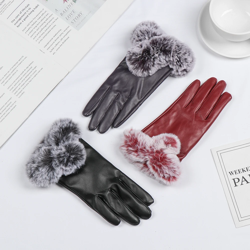 

High Quality Elegant Women Soft Leather Gloves Autumn Winter Thermal Hot Trendy Female Touch Screen Mittens