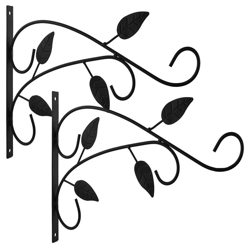 

2 Pieces of Wall-Mounted Bracket Hook Wall-Mounted Plant Bracket Garden Balcony Flower Pot Holder (4 Leaves-1)