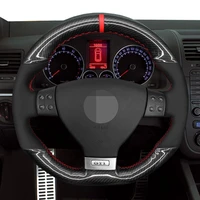 hand sew black genuine leather car steering wheel cover for volkswagen vw golf gti 5 v golf r32 scirocco tiguanr line