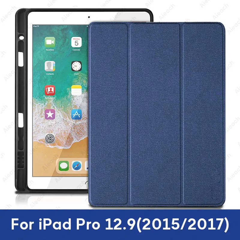12.9 2015 17 Blue Чехол для iPad Pro 12,9 с держателем-карандашом из искусственной кожи, передняя крышка, мягкий силиконовый чехол для iPad Pro 12,9 - Цвет: 12.9 2015 17 Blue