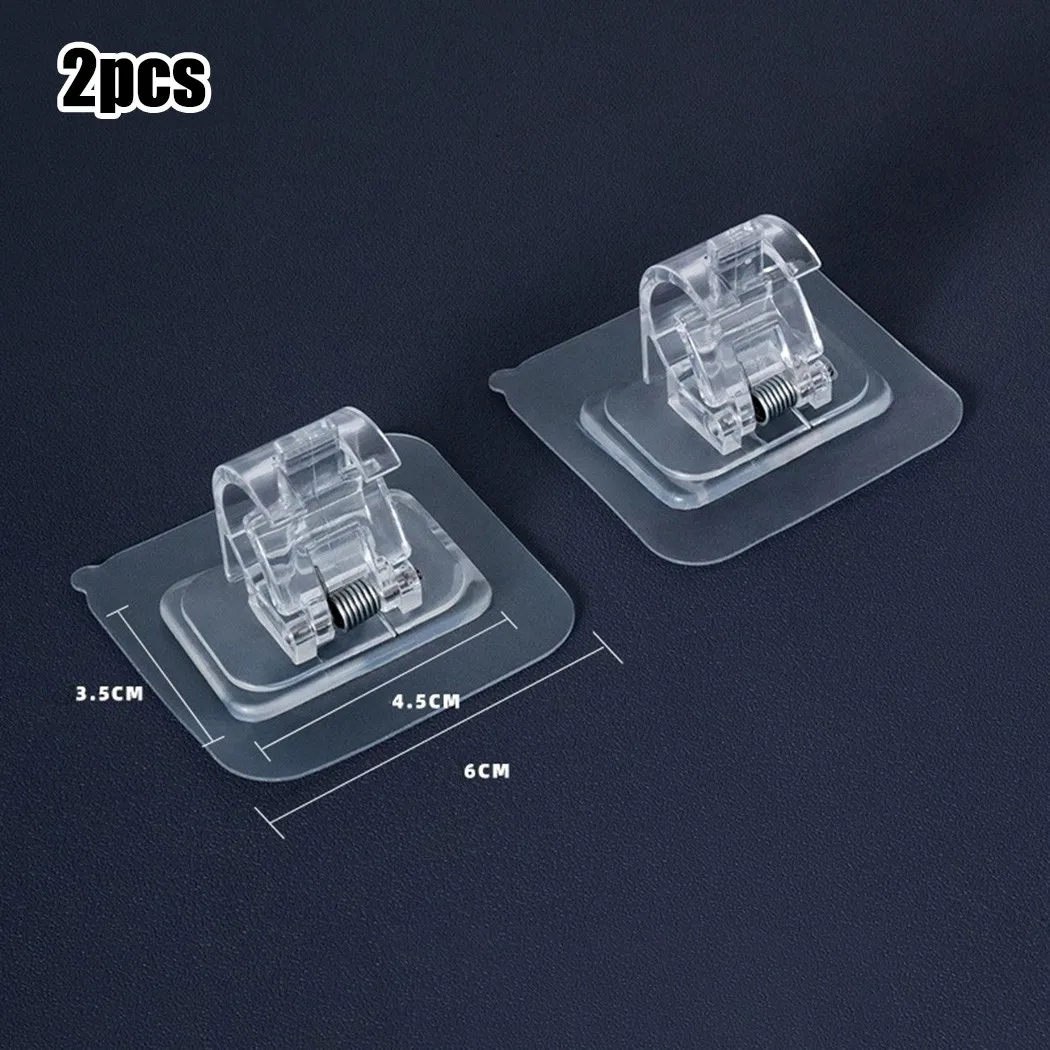 

2pcs Nail-Free Adjustable Curtain Rod Holder Clamp Hooks Curtain Rod Bracket Adhesive Wall Curtain Fixed Clip Hanging Rack Hook