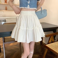white cute girl kawaii mini skirts women cute fungus patchwork fairycore high waist pleated short skirt mini korean japan