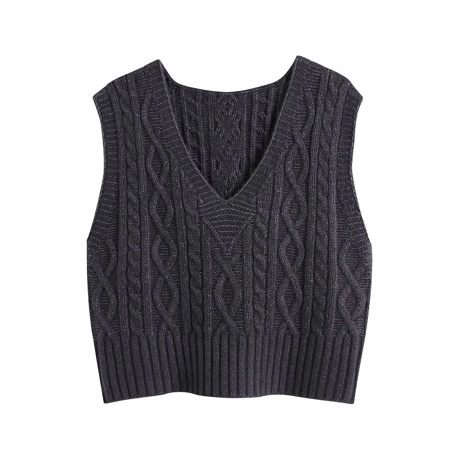 

2021 Women Sweater Vest V neck Twisted Pull Jumpers Sleeveless Knit Vest Casual Spring Tops for Girls Chic Pull Vest