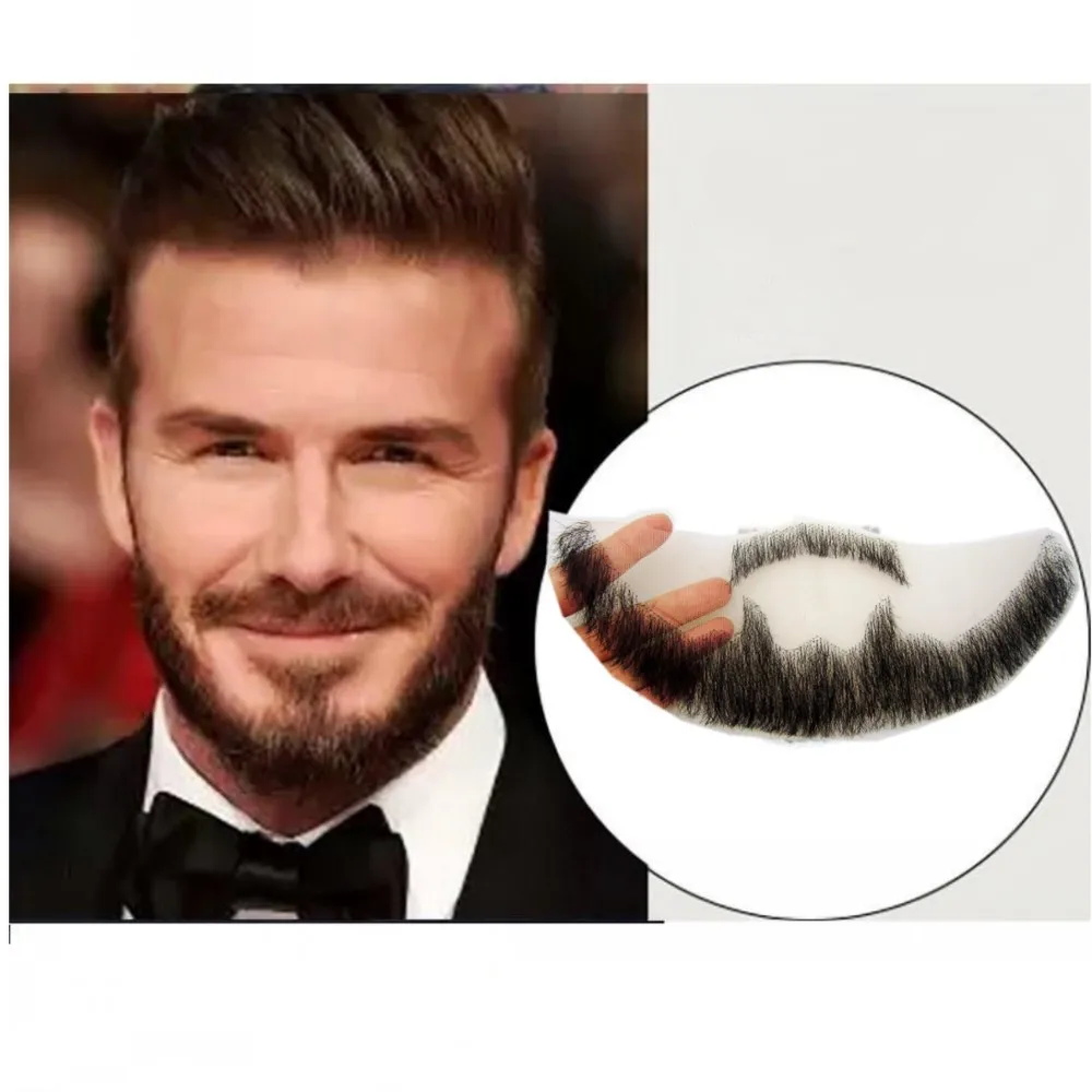 FXVIC Top quality human hair Fake beard and mustache extensions Natual black FAKE FACIAL HAIR wig Beckham beard style