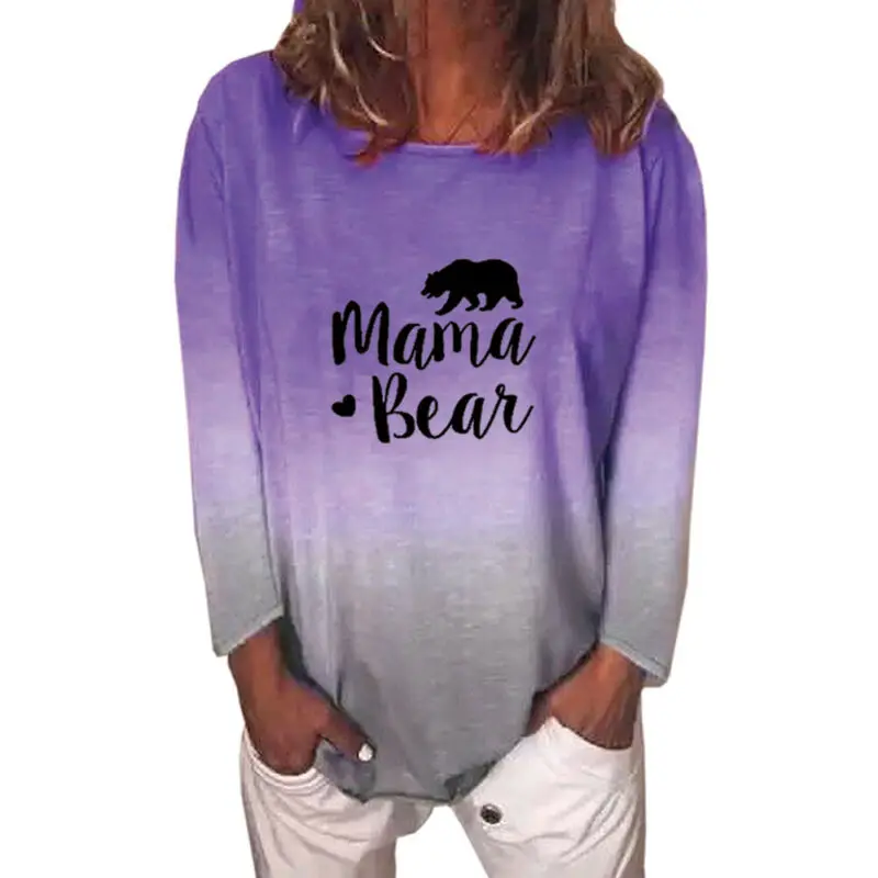 

Women Round Neck Gradient Long Sleeve T-shirt Basic Baggy Ladies Blouse Tops Tee
