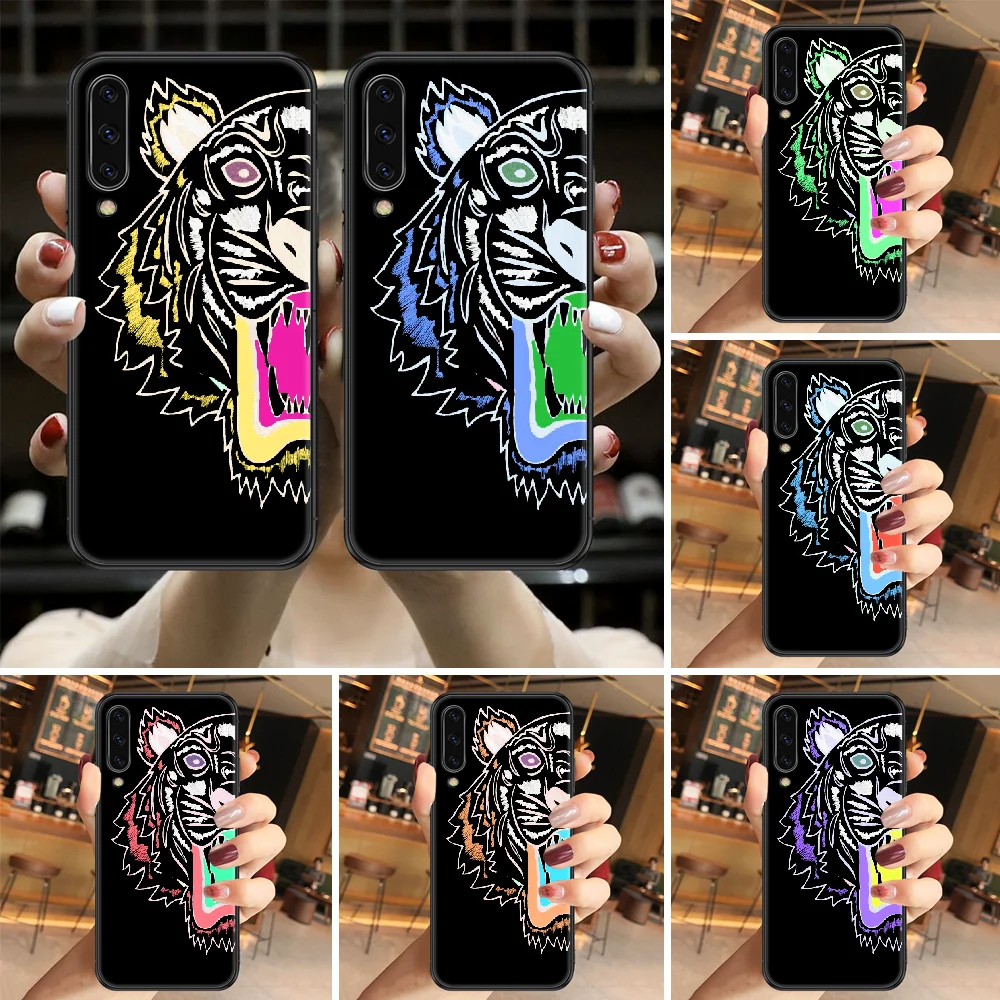 

Fashion Tiger brand Luxury Phone case For Samsung Galaxy A 3 5 7 8 10 20 21 30 40 50 51 70 71 E S 2016 2018 4G black silicone