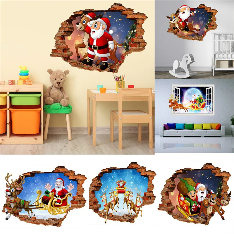 

3D кирпичная стена Санта-Клаус Лось наклейка гостиная рождественские украшения самоклеящиеся Мультяшные аксессуары