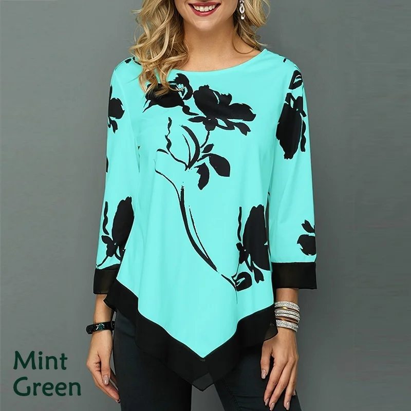 

Женская Цветочная рубашка, Повседневная Асимметричная блузка с длинным рукавом, свободная туника, женская блузка, 5XL рубашки, женская рубаш...