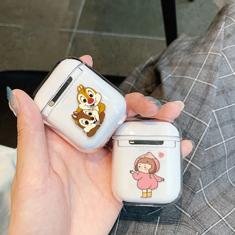 Жесткие прозрачные чехлы для наушников из ПК Apple AirPods 1 2 зарядных коробки милый