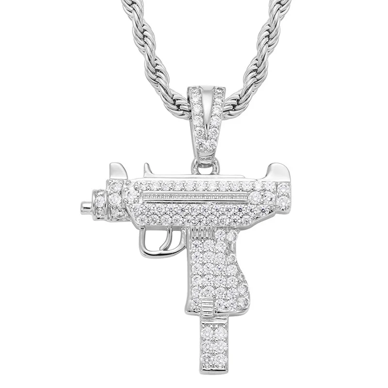 

Men's Micro inlaid zircon Uzi submachine gun pendant hip hop fashion trendsetter Necklace Jewelry