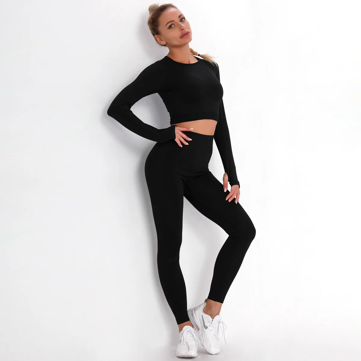 

2021 New High Waist Seamless Sexy Yoga Set Breathable Quick Drying Fitness Running Sports Outwork Clothing Gym Women Yoga Suit