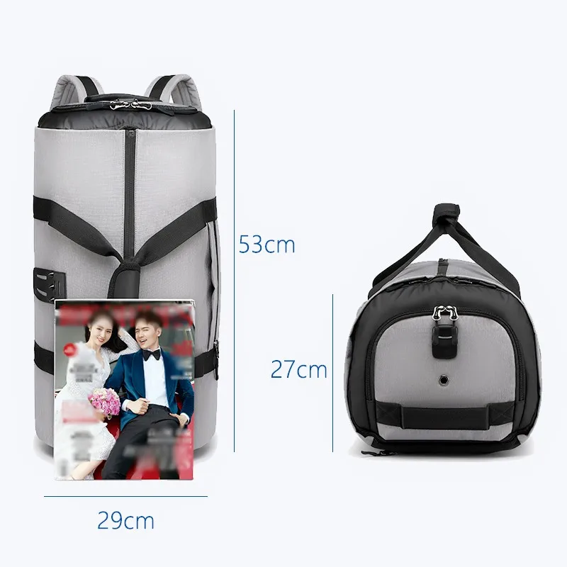 

OZUKO Men's Travel Handbag Multifunctional Duffel Bag Large Capacity Waterproof Zipper Three-Dimensional Suitcase With Shoe Bags