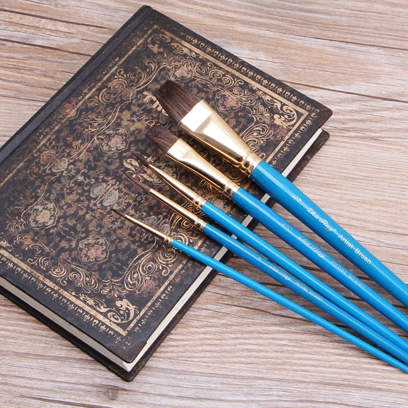 

H8WA 5Pcs Artist Paint Brush Set Camel Hair Watercolor Acrylic Oil Painting Drawing