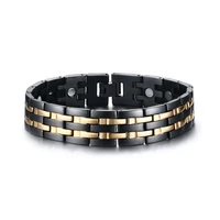 jhsl 15mm high quality black gold color men 316l stainless steel healthy magnetic stone bracelets bangles