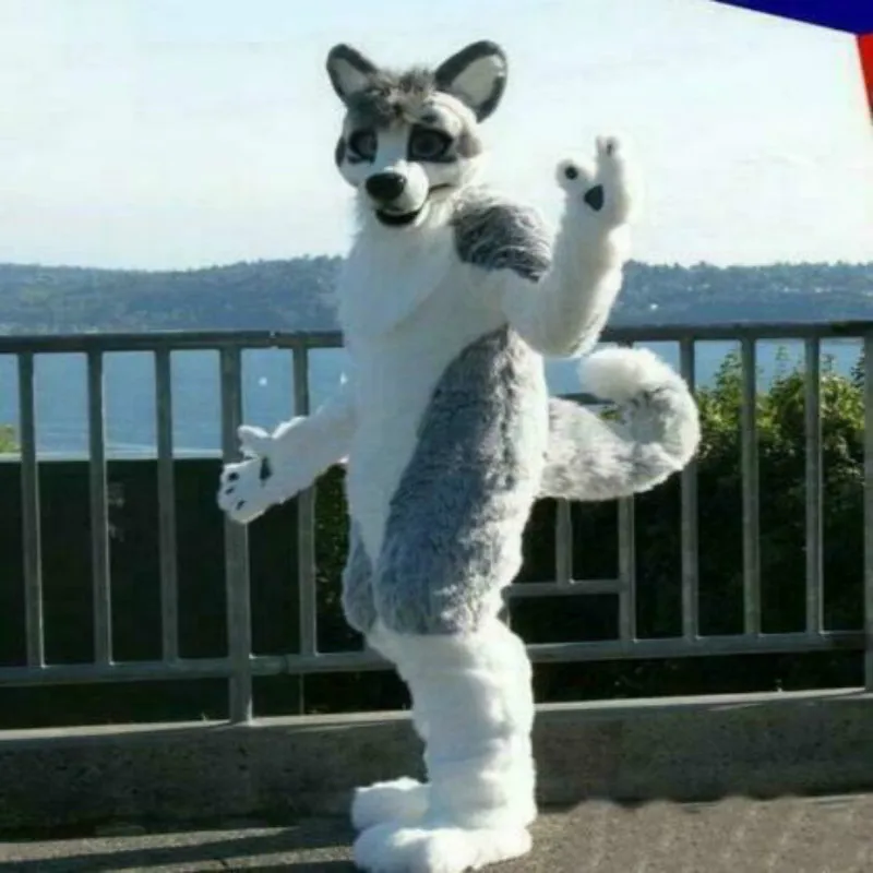 

Long Furry Suit Husky Wolf Dog Mascot Costume Cosplay Party Dress Outfit Adult Fursuit Carnival Halloween Xmas Easter Ad Clothes