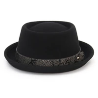 2021 men fedora hats fashion 100 pure wool mens hat texture belt pork pie hat classic church cap autumn