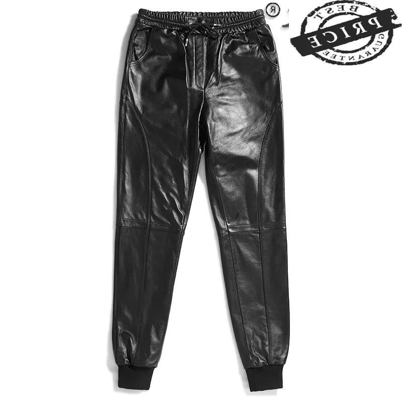 

Genuine High Quality Leather Pants Men Cowhide Pants Korean Style Mens Trousers Autumn Winter 2021 Pantalon Cuir Moto 2a